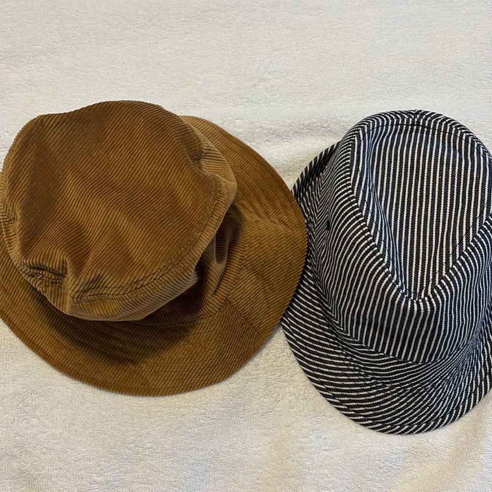 2 Hats - George Corduroy Bucket Hat & Denim Stripe Fedora